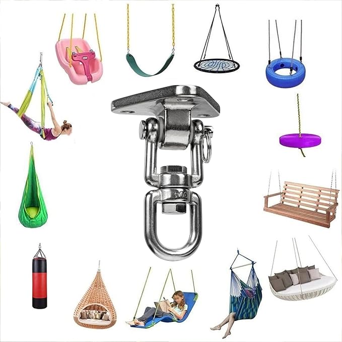 Stainless Steel Swing Hanger Heavy Duty 180°+360° Swivel Swing Hook Swing Hardware Kit for Yoga Swing Hammock Chair Porch Swing Sets Heavy Punching Bag 1500 LB Capacity
