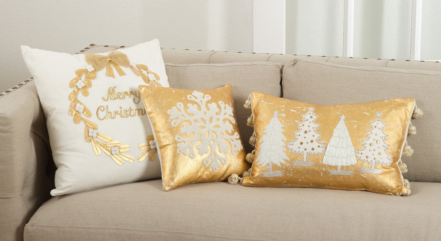 Fennco Styles Donnelou Collection Snowflake Design Down Filled Cotton Throw Pillow - 12" Square