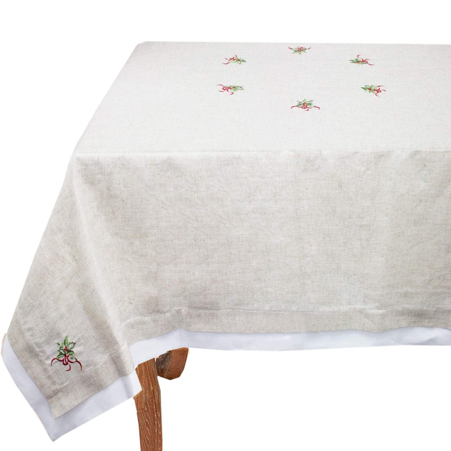 Fennco Styles Embroidered Holly Christmas Tree Double-Layer Holiday Tablecloth