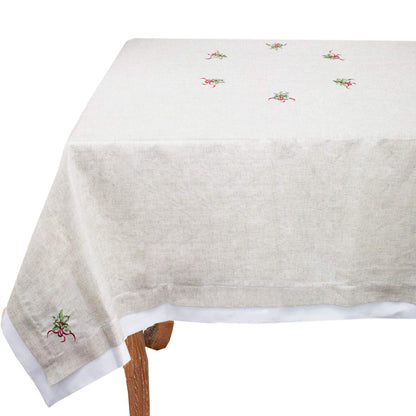 Fennco Styles Embroidered Holly Christmas Tree Double-Layer Holiday Tablecloth