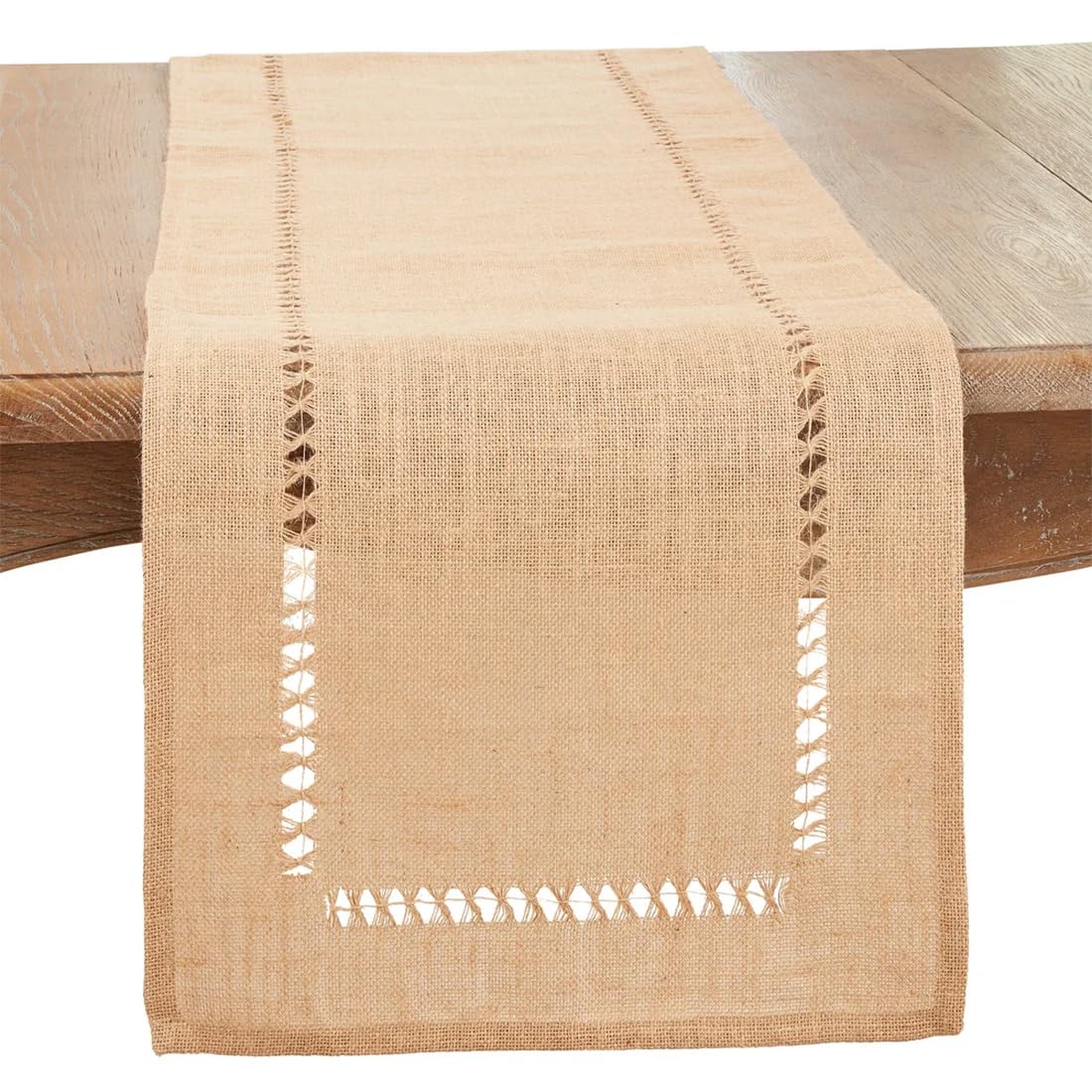Fennco Styles Rustic Jute Hemstitch Table Runner 16" W x 72" L