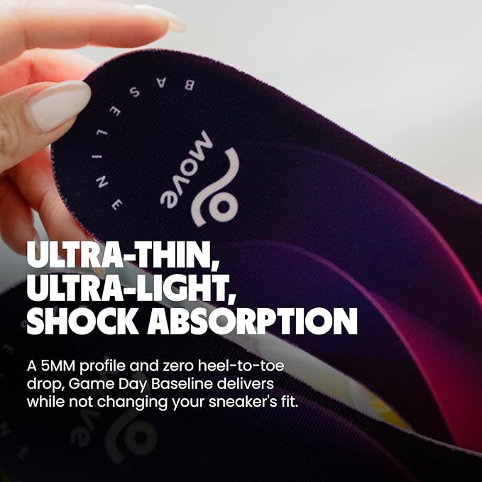 MOVE Baseline - All-Purpose Insoles - Sock Liner - Ultra Thin Shock Absorption - Maximum Freedom of Movement and Energy Return for Cleats, Shoes, Running, Basketball, Baseball (M6-6.5/WM7.5-8)
