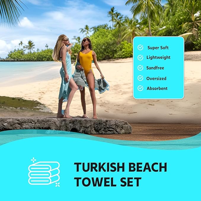 HAVLULAND Turkish Beach Towels Oversized -100% Turkish Cotton Super Soft Lightweight - Absorbent and Quick Drying Bath Towel - Sand Free Beach Towel - Turkish Towels for Adults (Olive Green, 6 Pack)