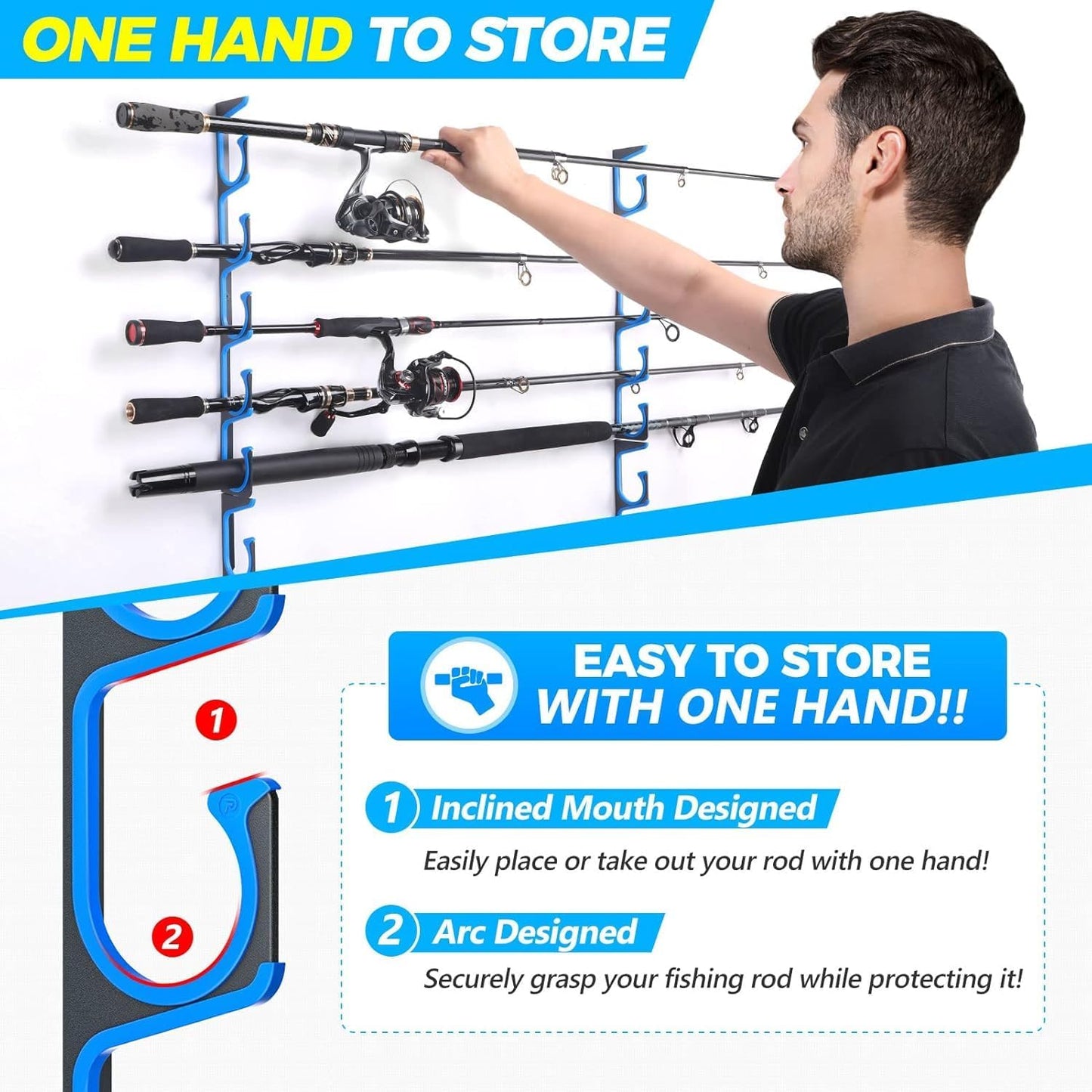 PLUSINNO Fishing Backpack with Rod Holders & Cooler and H5 Horizontal Fishing Rod/Pole Holders for Garage