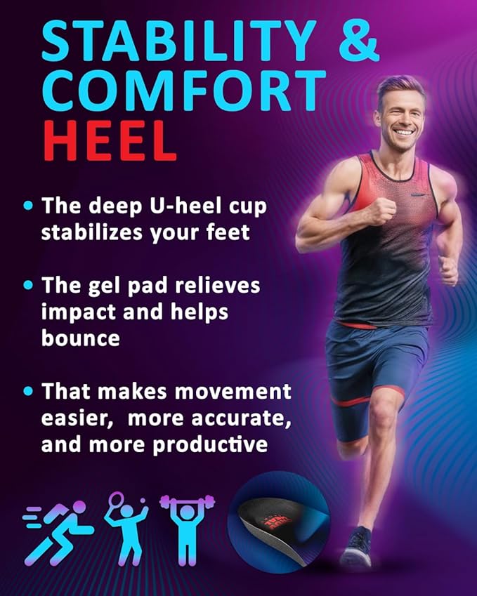Sport Shock Absorbing Insoles - Athletic Shoe Cushioning Inserts for Men and Women - Ideal for Active Sports Running Training Hiking - Neutral Arch Good for Sneakers Shoes (M, Indigo)
