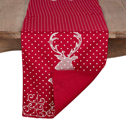 Fennco Styles Holiday Reindeer Polka Dot Design Red Table Runner, 16"x70" Rectangular