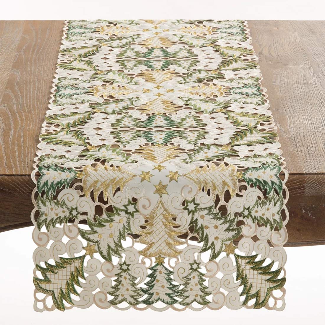 Fennco Styles Embroidered Christmas Tree Cutwork Tablecloths