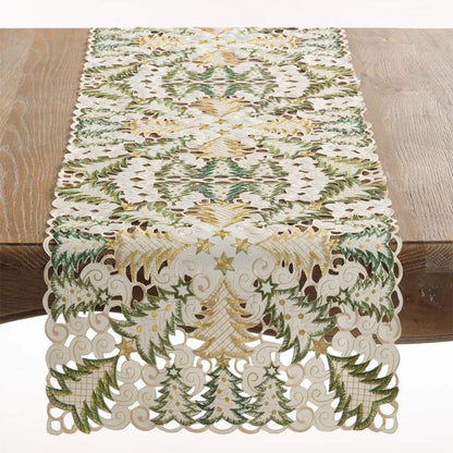 Fennco Styles Embroidered Christmas Tree Cutwork Tablecloths