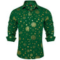 DiBanGu Mens Christmas Long Sleeve Button Down Shirt Green Gold Snowflake Size S