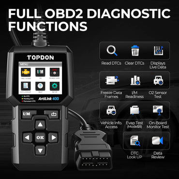TOPDON AL400 OBD2 Scanner, Full OBDII Code Reader, Check Engine Light Scan Tool, Car Scanner with DTC Lookup, Clear Codes, Freeze Frame, One-Click I/M, Diagnostic Scanner for DIYers, Lifetime Update