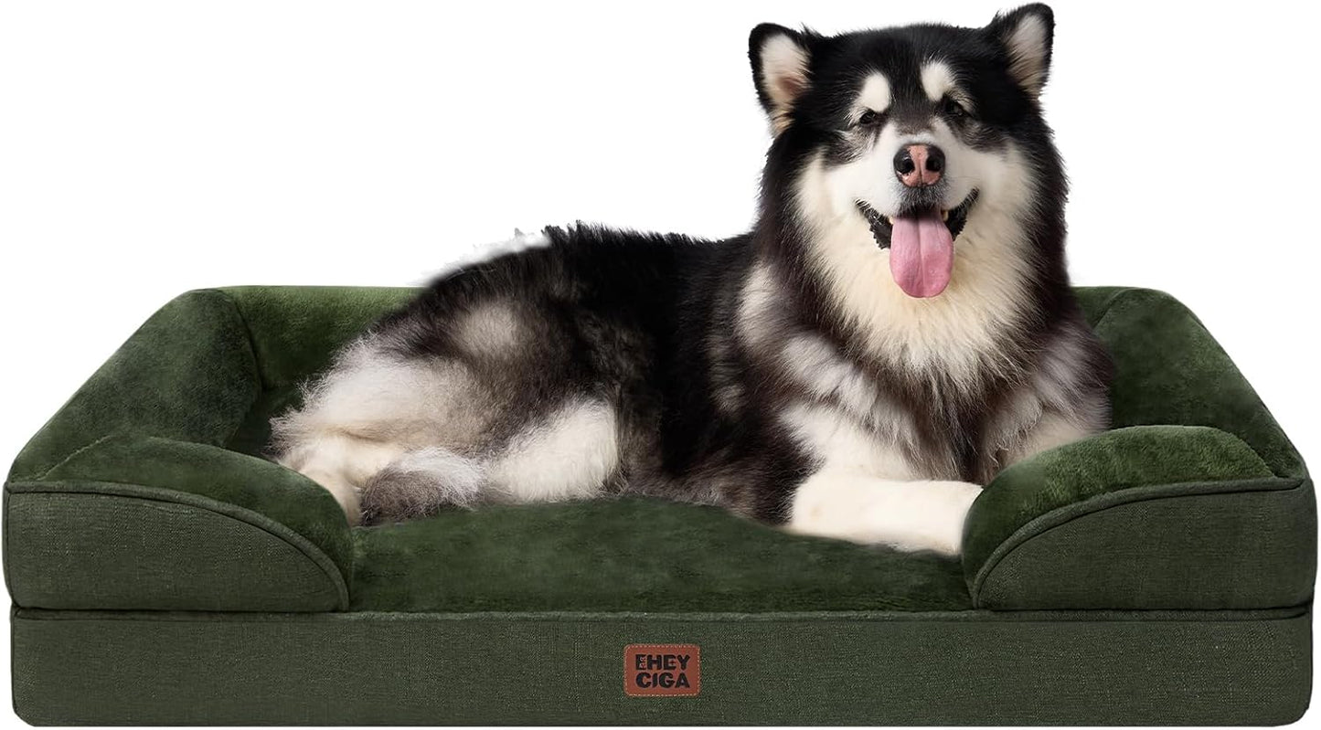 EHEYCIGA Orthopedic Dog Beds for Extra Large Dogs 44x32Inch, Waterproof Memory Foam XL Pet Bed with Sides, Non-Slip and Egg-Crate Foam Big Dog Couch Bed with Washable Removable Cover, Grey