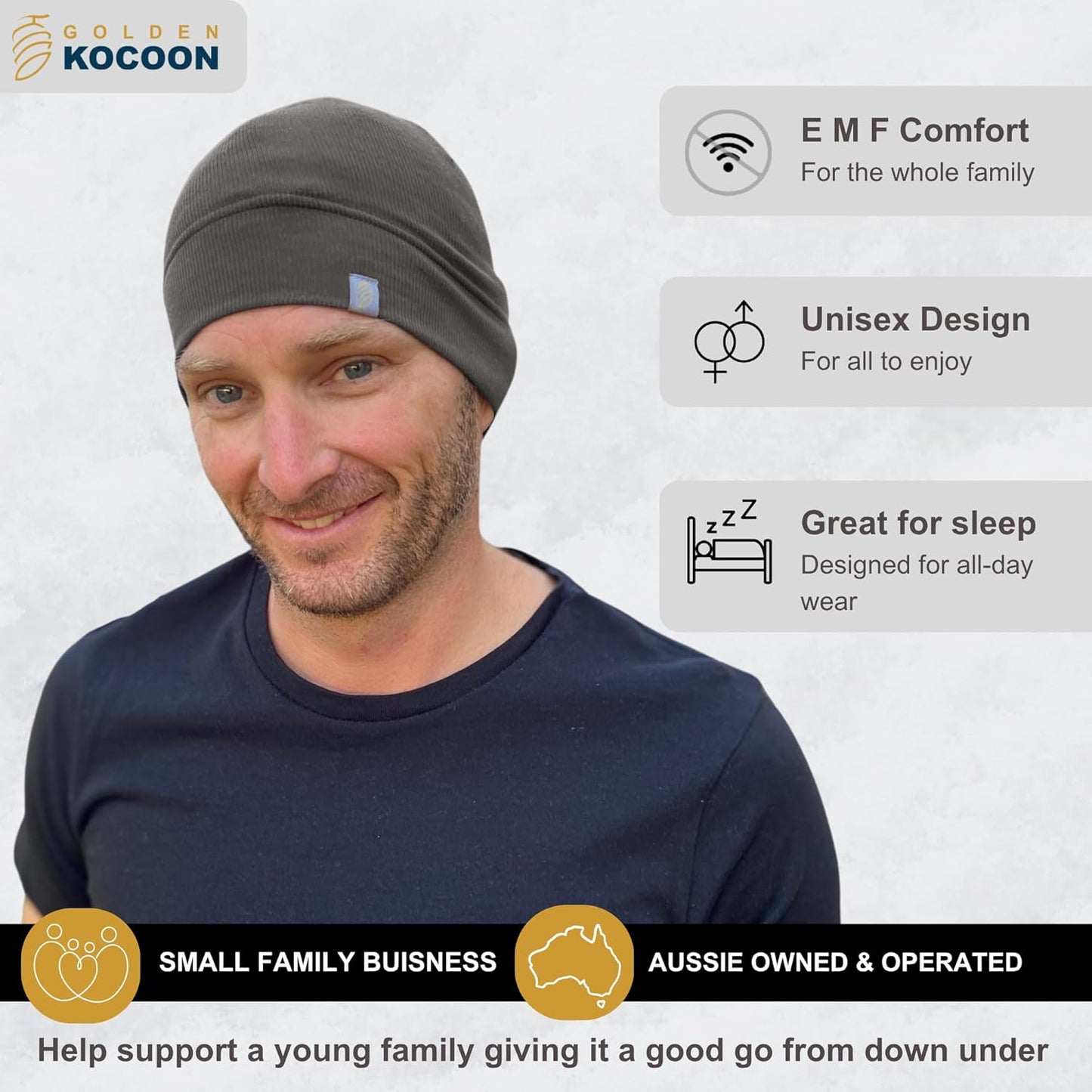 E-M-F Skull Cap Hat, Using a Thin Bamboo Lyocell Fabric - EcoShield™ Fara-Day Fabric - Wear Under a hat or on its own - Ideal for Everyday 5 G, B T, Smart Meter & Wi Fi environments Grey