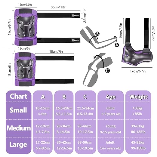 Skating Protective Gear Adult Knee and Elbow Pads Wrist Guards for Roller Skating Skateboarding, Skate Pads Adult Knee Pads for Men Women Purple