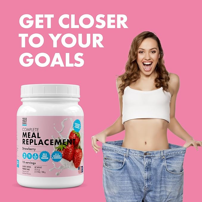 Yes You Can! Meal Replacement Shake - 20G Protein, 5G Fiber, 21 Vitamins & Minerals - Meal Replacement Protein Powder - Complete All-in-One Nutrition - 15 Servings (Strawberry)