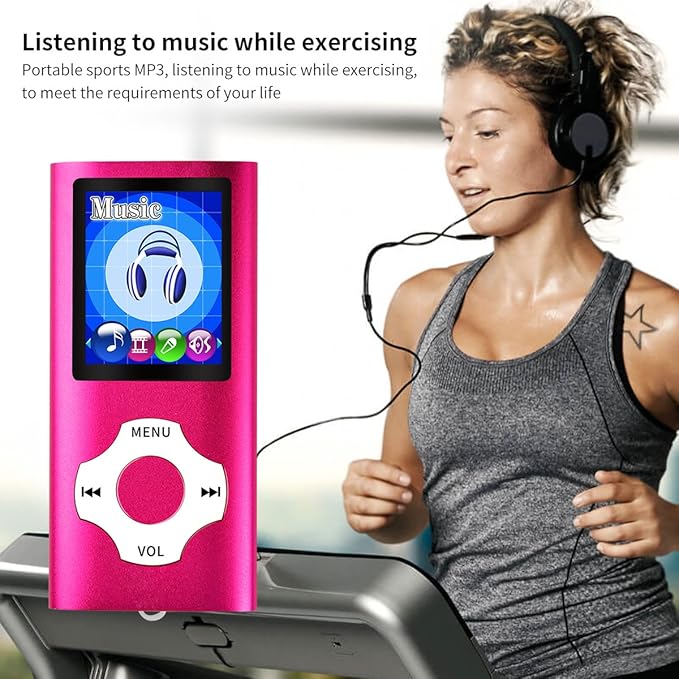 Mymahdi MP3 Player Portable Music Player, 1.8 Inch LCD Screen with Video/Voice Record/FM Radio/E-Book/Photo Viewer, Max Support 64GB Pink