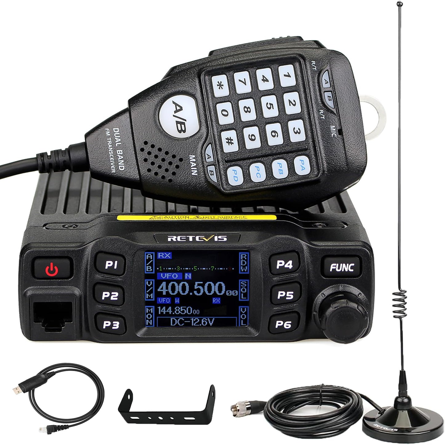 Retevis RT95 Mobile Ham Radio, Dual Band Mobile Radio, Chirp, Dual Speaker, Rotatable LCD Display, 2m 70cm Ham Radio Base Station, Mobile Transceiver with Cable