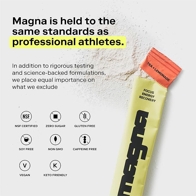 MAGNA Electrolyte Powder Drink Mix for Hydration, Energy & Focus Support with Magnesium L Threonate, Malate & Glycinate, Sodium, Potassium, Vitamin D, B6 & B12, Lemon Lime Flavor, 7 Servings