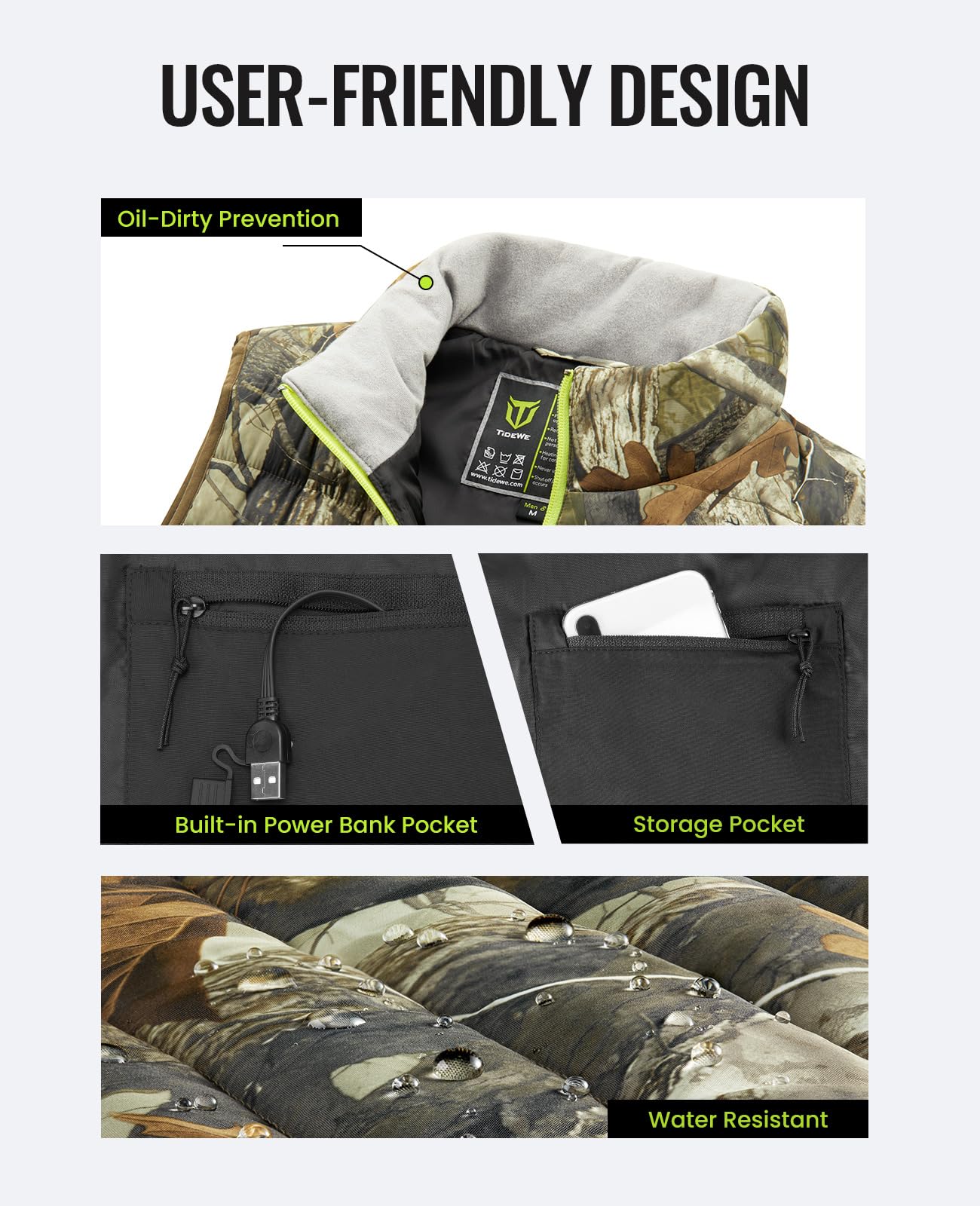 TIDEWE Men’s Heated Vest with Battery Pack, Lightweight Vest for Hunting/Hiking