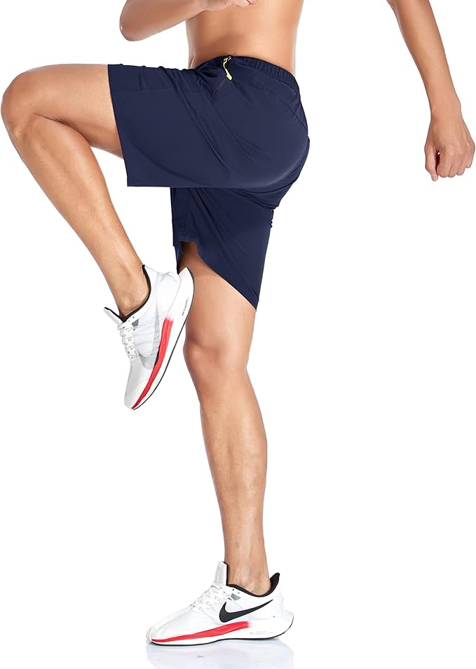 Men's Gym Shorts Sports Quick Dry Workout Running or Casual Training Short with Zipper Pockets