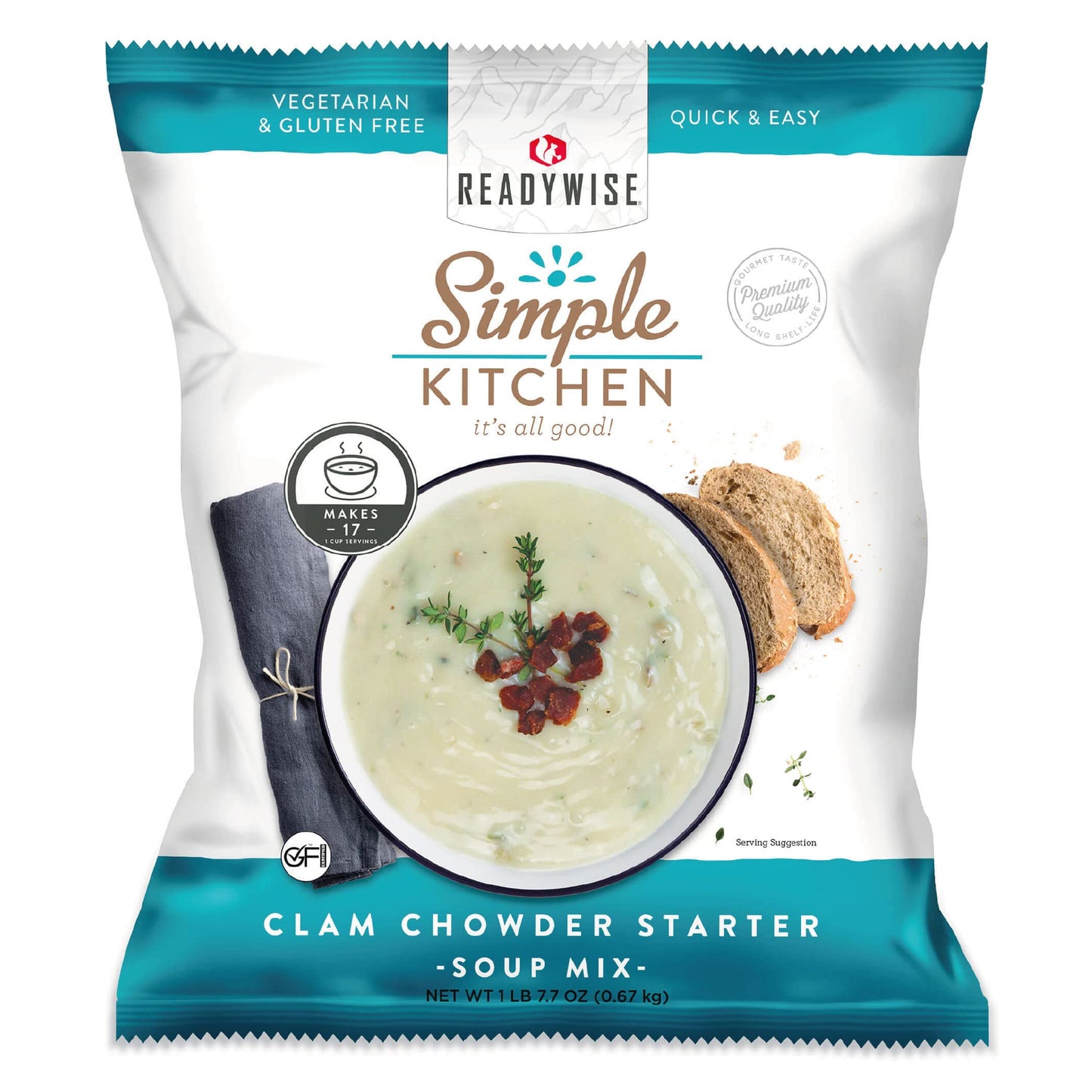 READYWISE - Simple Kitchen, Tomato Basil Soup, 17 Servings, MRE, Gluten Free, & Vegetarian, Food, Soup Mix, for Events, Hiking, Emergency Food Supply, Camping Essentials, or Daily Use, 1 Pack