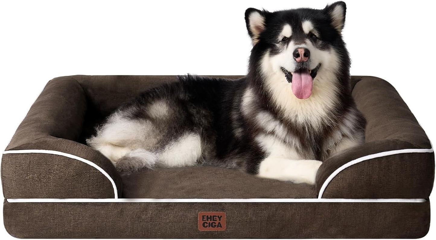 EHEYCIGA Orthopedic Dog Beds for Extra Large Dogs 44x32Inch, Waterproof Memory Foam XL Pet Bed with Sides, Non-Slip and Egg-Crate Foam Big Dog Couch Bed with Washable Removable Cover, Grey