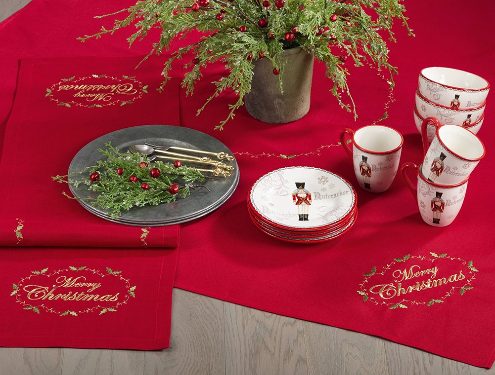 Fennco Styles Merry Christmas Embroidered Design Holiday Tablecloth