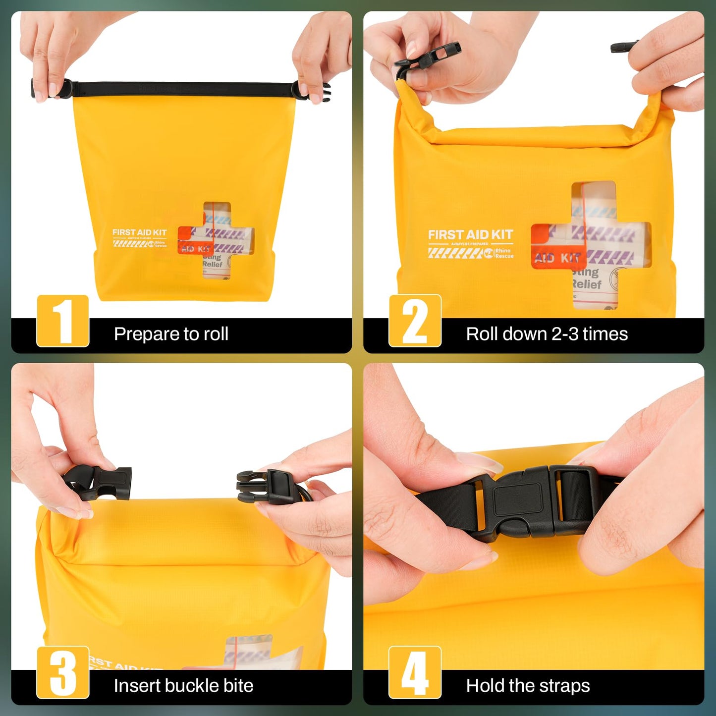 RHINO RESCUE Waterproof Boat First Aid Kit, Lightweight Boat Accessories Dry Bag, Emergency Marine Survival Supplies for Outdoor Kayak, Fishing, Floating, Swimming, Beach & Camping (Yellow)