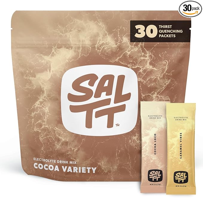 Keto Chow SALTT Electrolytes Powder Packets, Cocoa Variety Pack (30 Packets) - Magnesium, Potassium, Sodium, Trace Minerals - Vegan, Sugar Free, Gluten Free - Travel Essentials - Made in USA