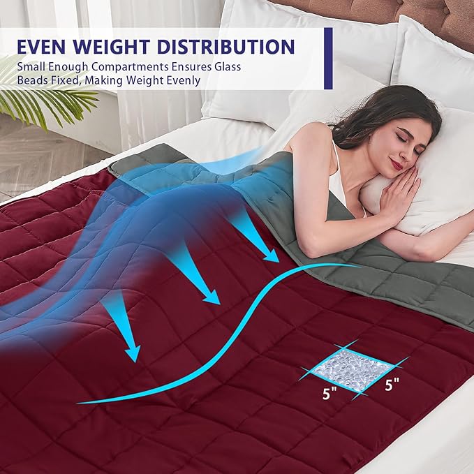 yescool Weighted Blanket for Adults (25 lbs, 60" x 80", Red Grey) Cooling Heavy Blanket for Sleeping Perfect for 240-260 lbs, Queen Size Breathable Blanket with Premium Glass Bead, Machine Washable