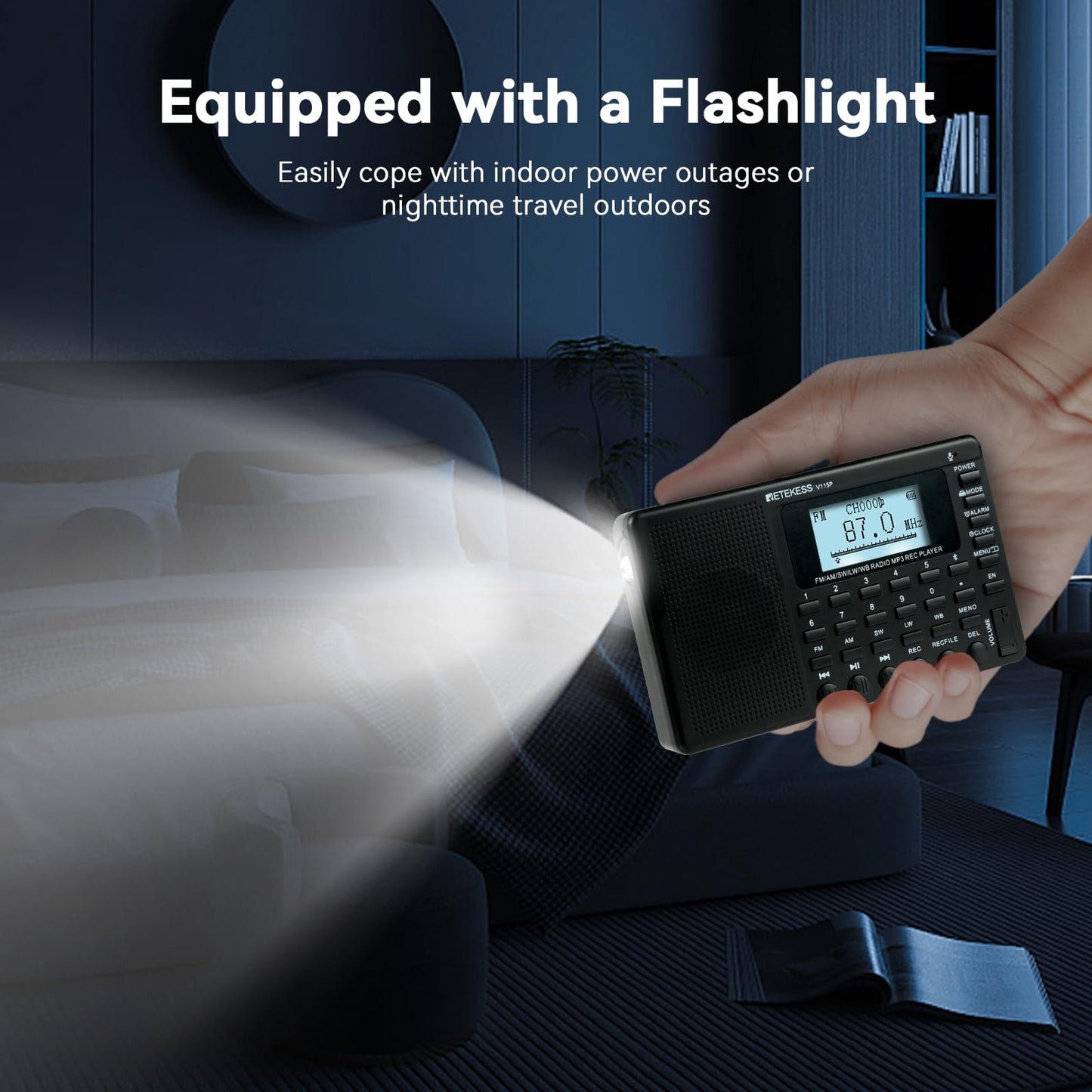 Retekess V115 Shortwave Radio, Digital Radio AM FM, Shortwave Receiver with 1000mAh Rechargeable Battery, Presets, TF/AUX Playback and Recording, Bass Speaker, for Camping
