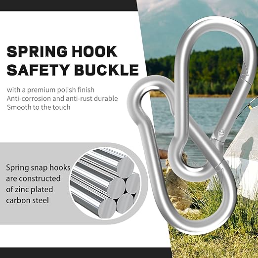 400PCS M4 Spring Snap Hook Carabiner, Heavy Duty Galvanized Steel Carabiner Clip, 110LBS Holding Capacity Spring Clips for Hammock Swing Outdoor Travel
