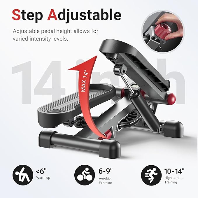 UTRYUP Mini Stepper for Home Exercise, Compact Hydraulic Stair Stepper with Resistance Bands, Quiet Fitness Machine with LCD Monitor, 300 lbs Weight Capacity