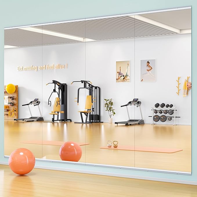 Hasipu Home Gym Mirror 79" L x 36" W - 1PC Large Full Body Mirror for Yoga, Wall-Mounted Mirrors for Fitness, Garage, Dance Studio, 0.16in Tempered Glass Frameless