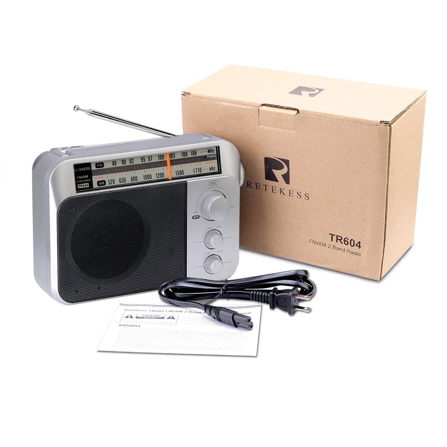 Retekess TR604 AM FM Radio,Portable Radio Plug in Wall,D Battery Operated,Large Dial,High/Low Tone Mode,Big Speaker,Earphone Jack,for Home,Picnic,Senior