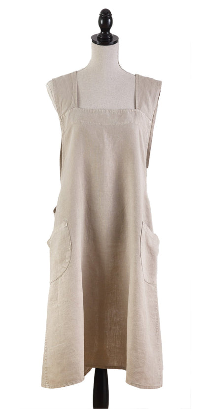 Fennco Styles Solid Criss Cross Back Apron Pure 100% Linen Cooking Kitchen Apron