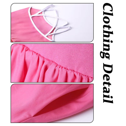 WELAKEN Girls Summer Sundress Criss Cross Back Elastic Waist Hot Pink Size 12Y