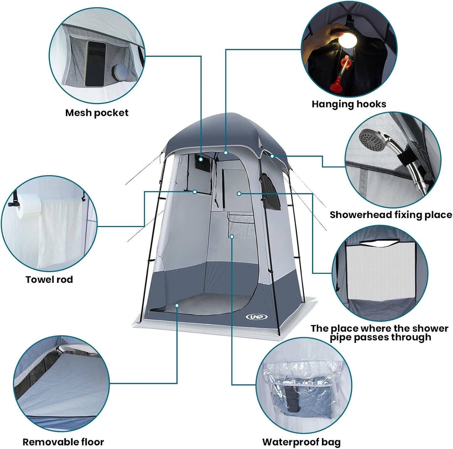 UNP Camping Shower Tent and 4 Person Cabin Tent for Hiking Outdoor Fishing Portable