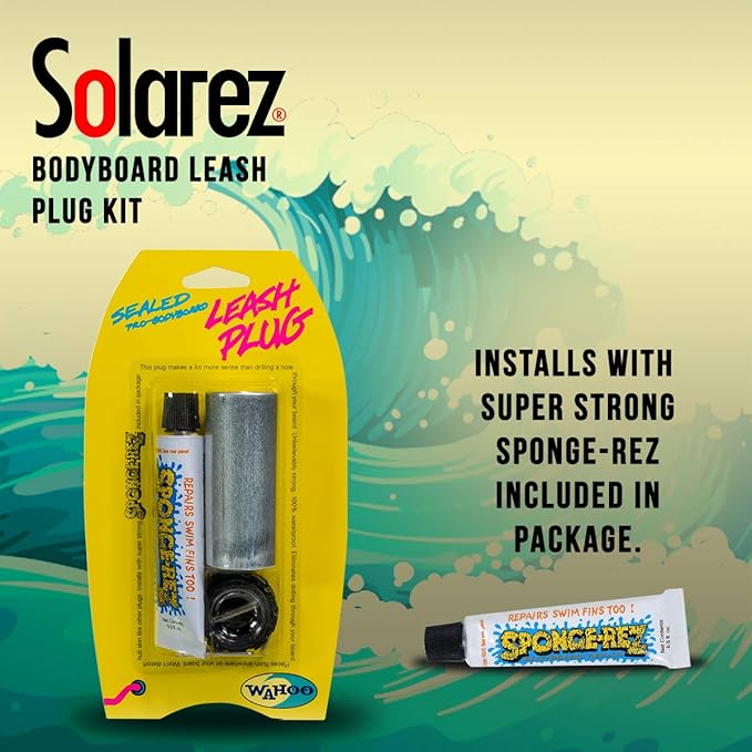 Solarez Wahoo Sponge-REZ Bodyboard Leash Plug KIT ~ Includes Sponge-Rez, for Soft Boards, Sail Boards, ABS-PVC Deck Plugs. Don't Drill a Hole in Your Board! ~ Not for use on EPS! - Made in USA