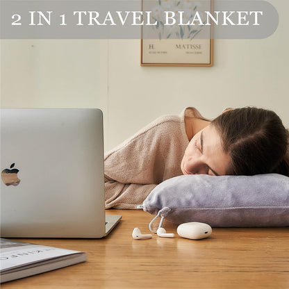 Commollis 2-in-1 Travel Blanket & Pillow Lightgray Compact Warm All-Season