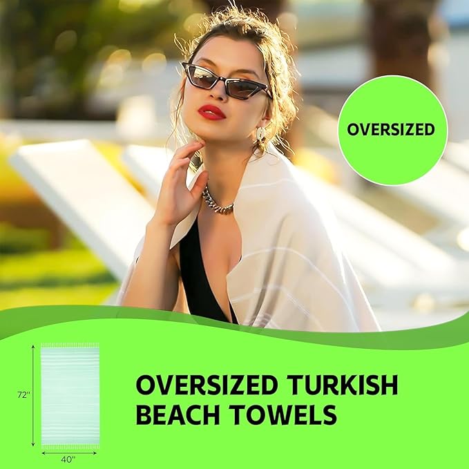 HAVLULAND Turkish Beach Towels Oversized -100% Turkish Cotton Super Soft Lightweight - Absorbent and Quick Drying Bath Towel - Sand Free Beach Towel - Turkish Towels for Adults (Olive Green, 12 Pack)