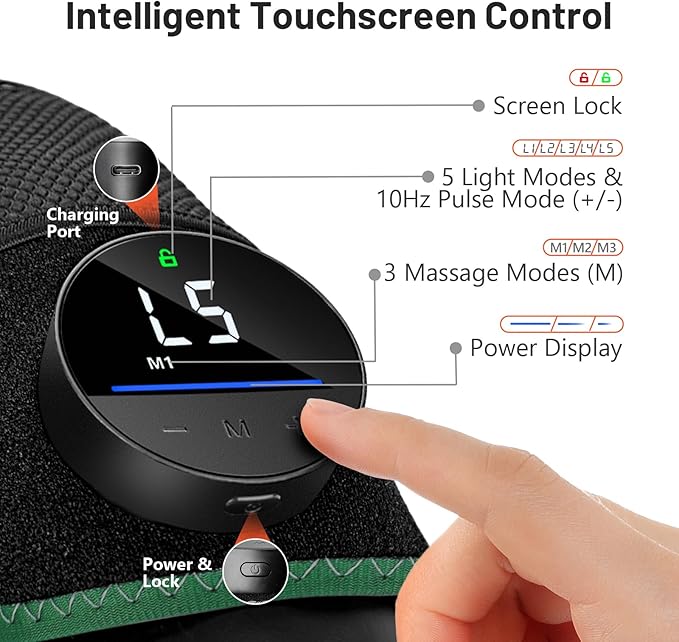 HALIDODO Red Light Therapy & Vibration Massage Knee Brace - Wireless Rechargeable Controller, 660nm&850nm Red Light Therapy Heated Device for Knee/Joint/Elbow/Shoulder Pain Relief, Green.