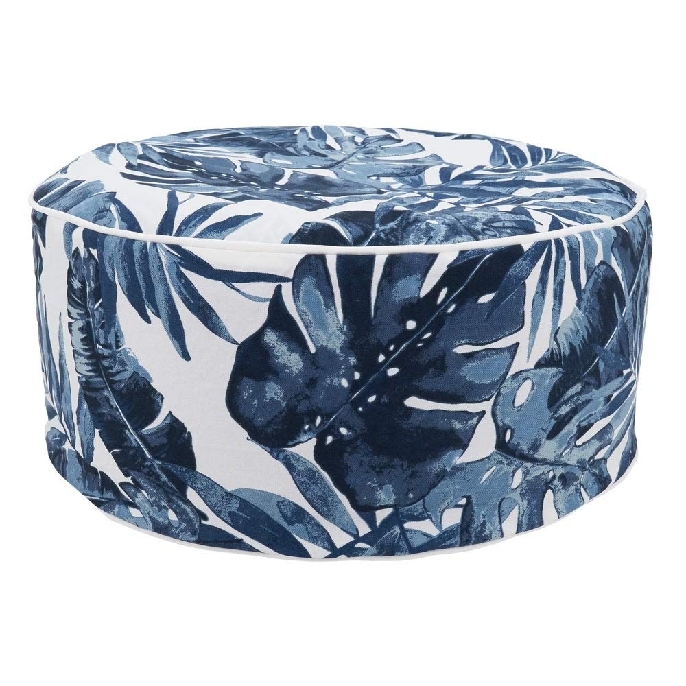 Fennco Styles Modern Tropic Design Round Indoor & Outdoor Pouf – 200lbs Weight Capacity Removable Cover Ottoman for Low Seat, Bedroom, Backyard and Living Room Décor