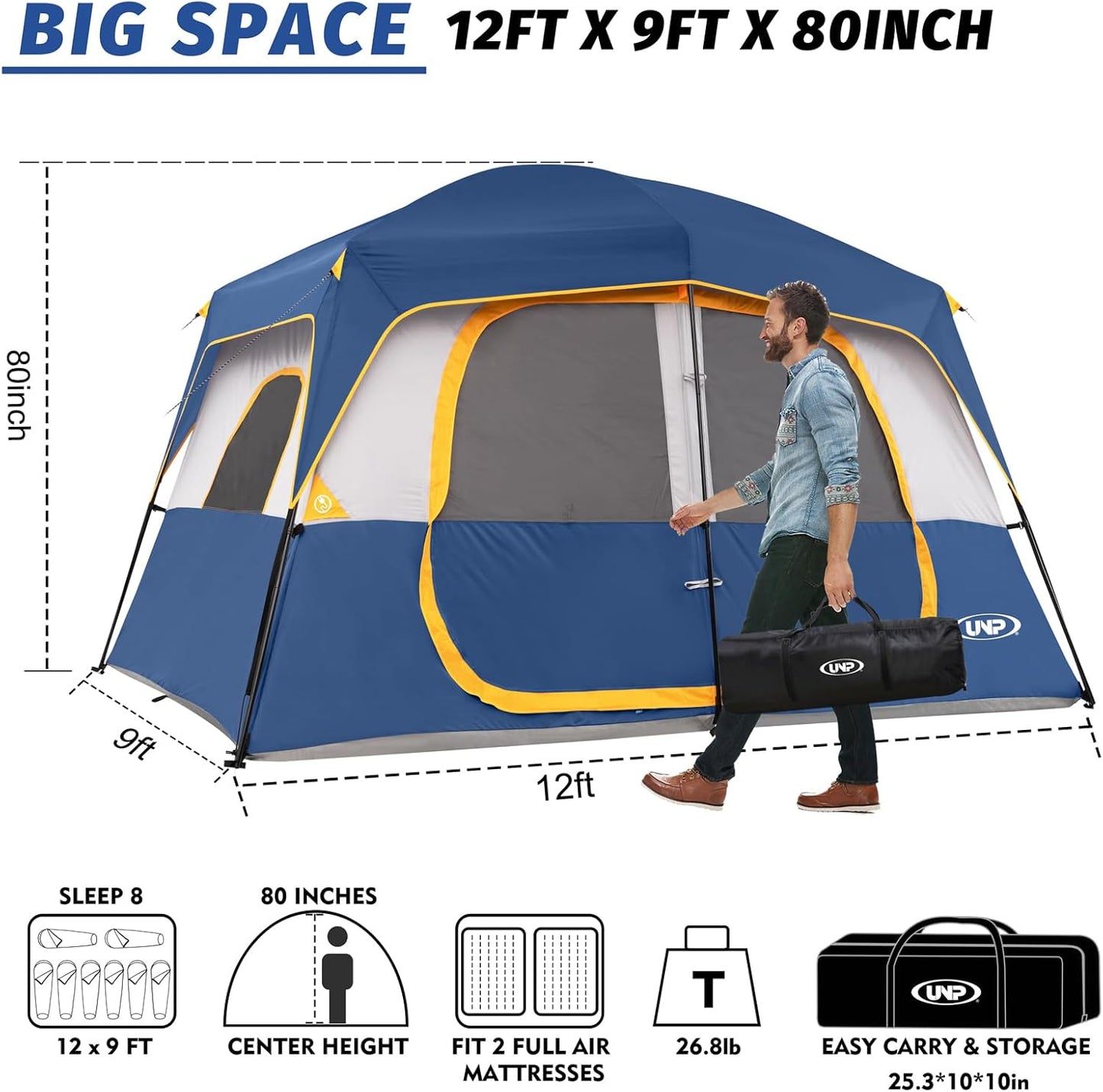 UNP Camping Shower Tent and 8 Person Camping Tent for Outdoor Hiking Fishing Portable
