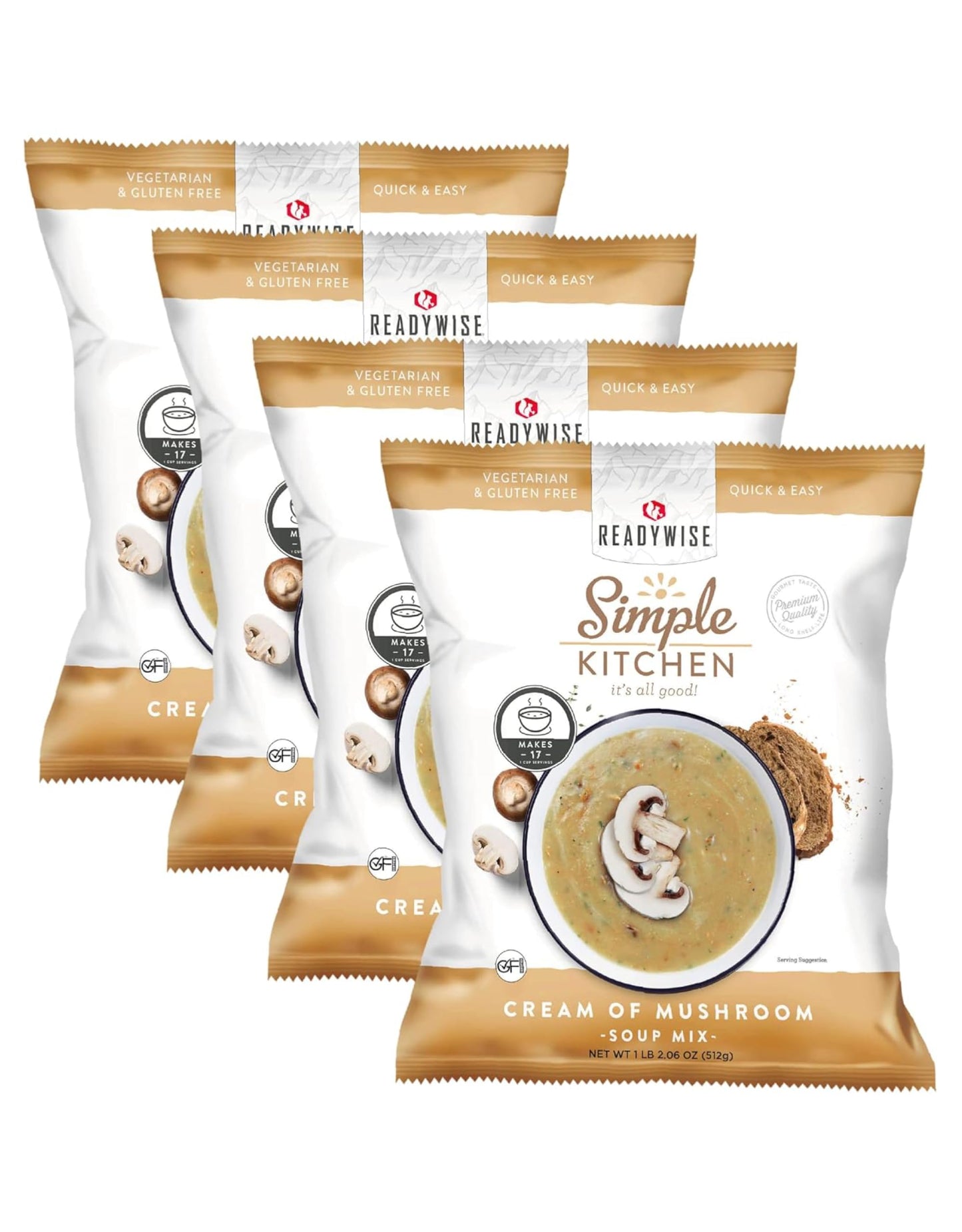Simple Kitchen Garden Vegetable Soup Mix - 17 Servings for Meal Prep, Gluten Free, Vegetarian, Dehydrated & Freeze Dried Survival Food for Camping Meals, Backpacking & Hiking, Survival Kit, Pack of 4