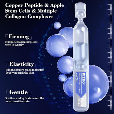 KISSIO Super Peptid Serum Ampoule,Face Serum with Copper Tripeptides,Collagen and Peptides,Hydration and Elasticity,Rejuvenating Facial Serum for Fine Lines and Wrinkles,Makeup Base,30 Ampoule
