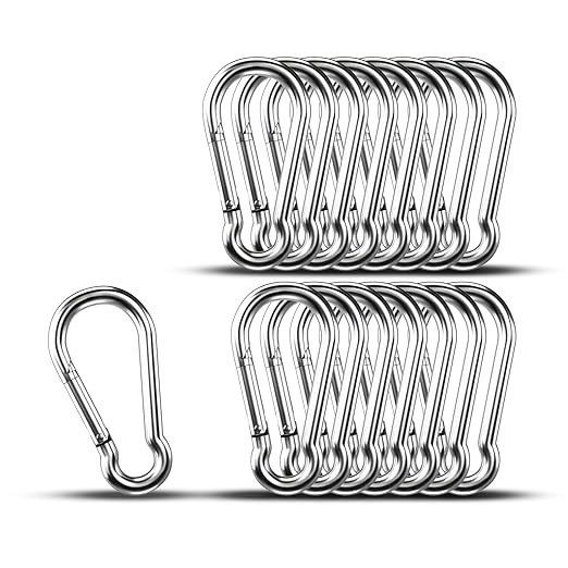 Small Carabiner Clip Hooks, 15pcs 3.54 inch Carabiners Heavy Duty, 304 Stainless Steel Spring Snap Hook Fits Camping Hiking, Metal Clips for Rope Chain Keys Rings