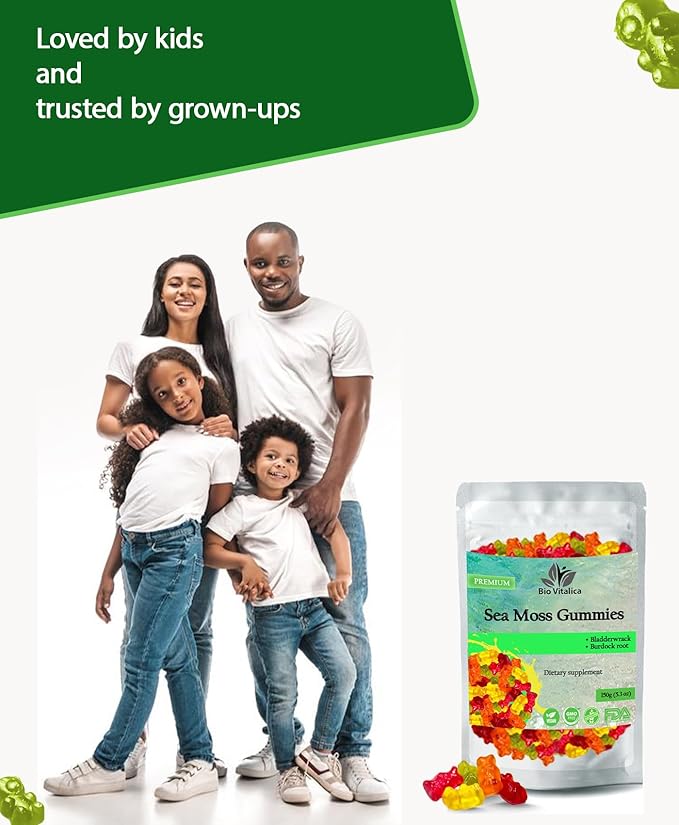 Sea Moss Gummies - Irish sea Moss raw Organic, Bladderwrack, Burdock Root. Contains Sea Moss Gel and Powder. Superfoods for Vegan, Keto and Dr Sebi Diet. Immune Boosting (1, Original)