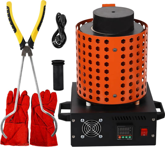 GTE Gold Melting Furnace – 1+3 KG Electric Digital Smelting Kiln Kit, 1800W 2100°F for Gold Silver Copper Aluminum (110V)
