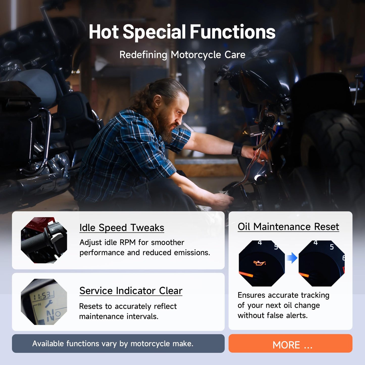 Motorcycle Scan Tool TOPDON TopScan Moto, All System Bidirectional Motorcycle Scanner for Harley, Duca ti, BMW & Japan Brands, Reset Services Motorcycle Diagnostic Scanner, AutoVIN Diagnostic Tool