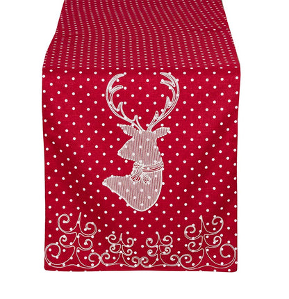 Fennco Styles Holiday Reindeer Polka Dot Design Red Table Runner, 16"x70" Rectangular
